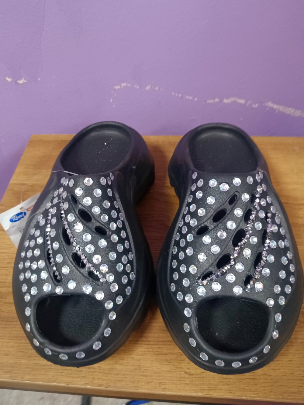 Kids Black Sparkle Slip-On Sandals